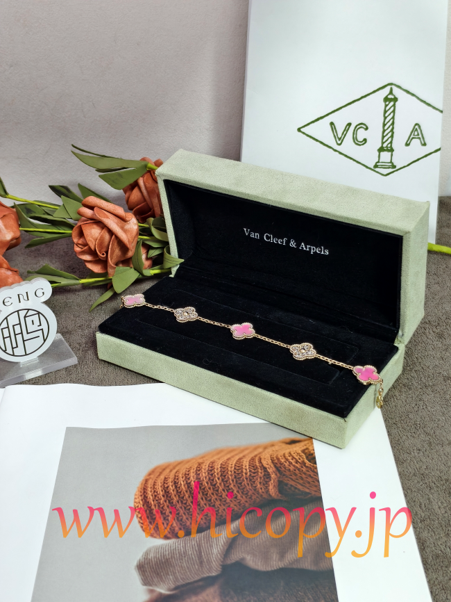 【Van Cleef & Arpels】ヴァンクリーフ＆アーペル アルハンブラ 5モティーフ ブレスレット 藍玉髄（ブルーカルセドニー）＆ダイヤモンド イエローゴールド