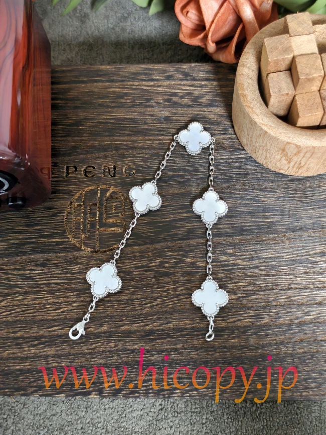 【Van Cleef & Arpels】ヴァンクリーフ＆アーペル アルハンブラ 5モティーフ ブレスレット 白蝶貝 プラチナ/シルバー 純銀版