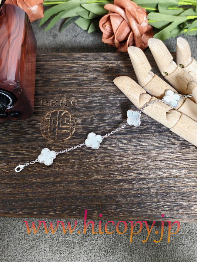 【Van Cleef & Arpels】ヴァンクリーフ＆アーペル アルハンブラ 5モティーフ ブレスレット 白蝶貝 プラチナ/シルバー 純銀版