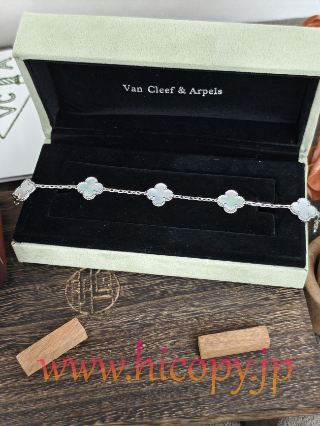【Van Cleef & Arpels】ヴァンクリーフ＆アーペル アルハンブラ 5モティーフ ブレスレット 白蝶貝 プラチナ/シルバー 純銀版