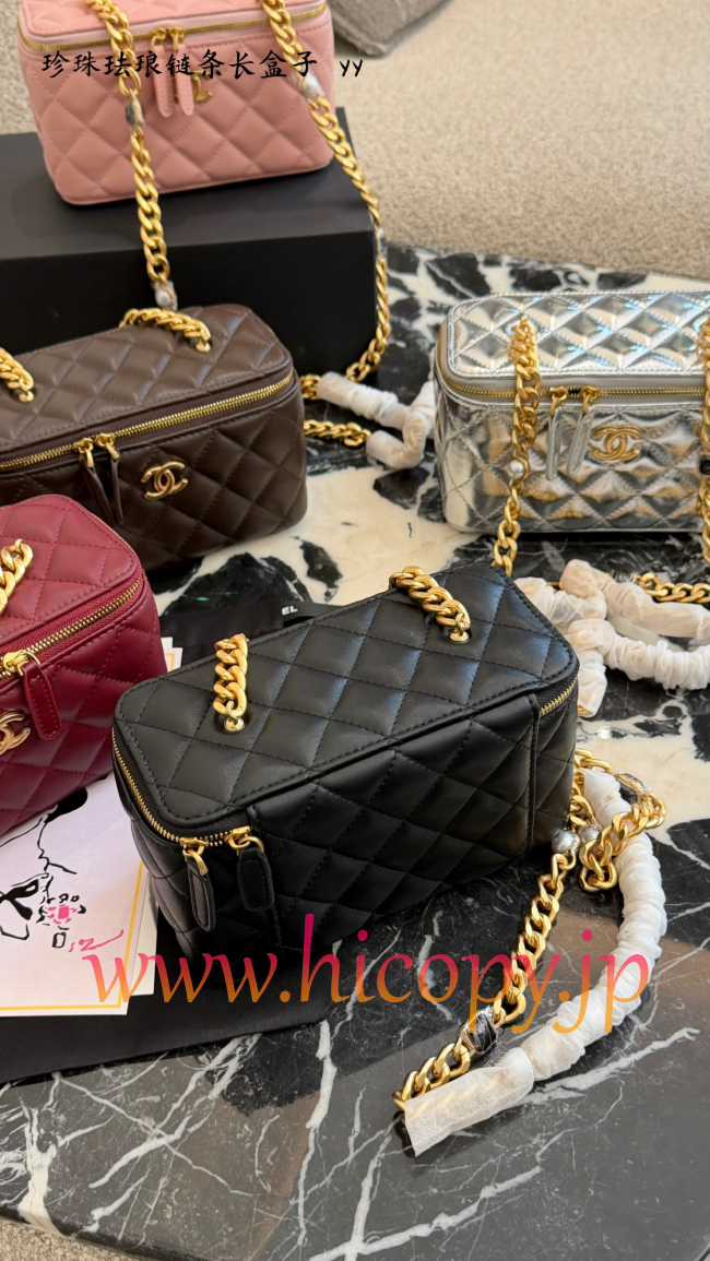 【CHANEL】シャネル ヴィンテージスタイル ボックス型 バニティケース 黒 ラムスキン エナメル＆パール チェーンストラップ 鏡付き 2WAYショルダーバッグ AP2199B24565UC160