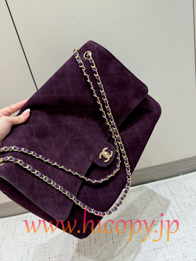【CHANEL】シャネル 26S クラシックフラップ マキシ スエード ディープパープル ゴールド金具 (公式型番: AS3812B04900C9012)