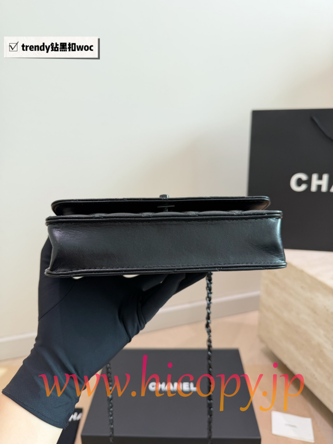 【CHANEL】シャネル ウォレット オン チェーン (WOC) ソーブラック ブラッククリスタル留め キルティング レザー ショルダーバッグ (公式型番: AS1911B04900C3947)