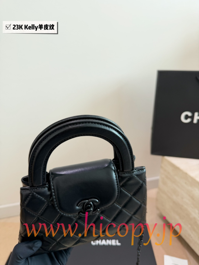 【CHANEL】シャネル 23K ケリー ハンドル チェーン バッグ ミニ ソーブラック オイルワックスレザー キルティング 2WAY (公式型番: AS1913B04900C3947)