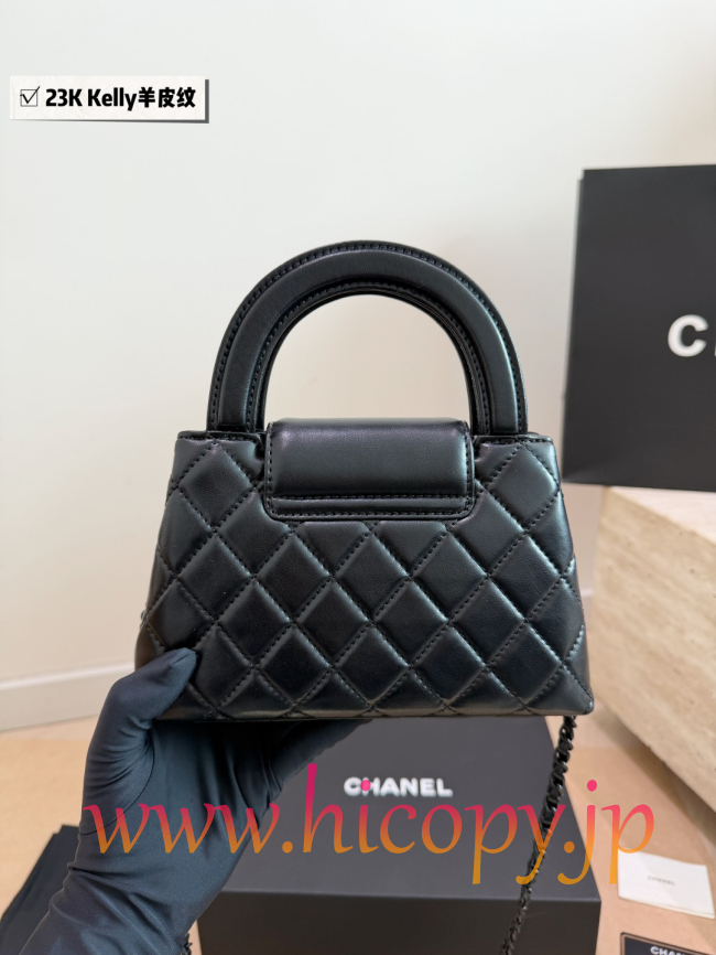 【CHANEL】シャネル 23K ケリー ハンドル チェーン バッグ ミニ ソーブラック オイルワックスレザー キルティング 2WAY (公式型番: AS1913B04900C3947)