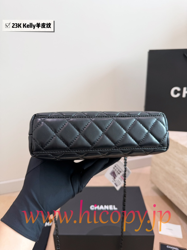 【CHANEL】シャネル 23K ケリー ハンドル チェーン バッグ ミニ ソーブラック オイルワックスレザー キルティング 2WAY (公式型番: AS1913B04900C3947)