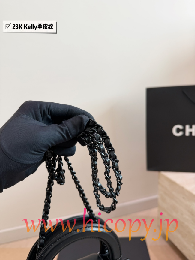 【CHANEL】シャネル 23K ケリー ハンドル チェーン バッグ ミニ ソーブラック オイルワックスレザー キルティング 2WAY (公式型番: AS1913B04900C3947)