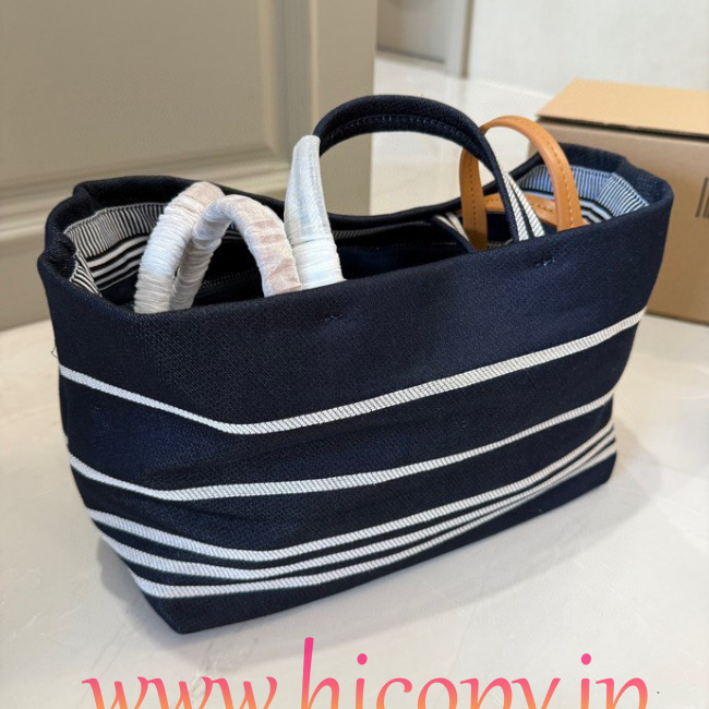 【CHANEL】シャネル ヴィンテージ キャンバス トートバッグ ネイビー×ホワイト ボーダー CCロゴ 30cm 2WAY (公式型番: VINTAGE-CC-TOTE-NAVY-WHITE-30CM)