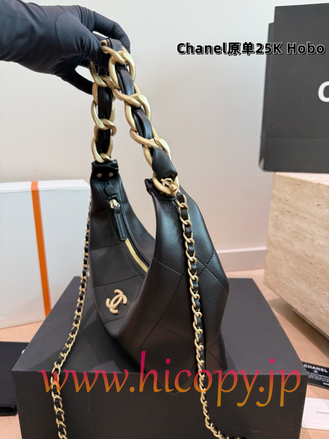 【CHANEL】シャネル 25K Hobo バッグ ブラック ラムスキン ゴールド金具 2WAY ショルダーバッグ (公式型番: CHANEL-25K-HOBO-BLACK-GOLD-25CM)
