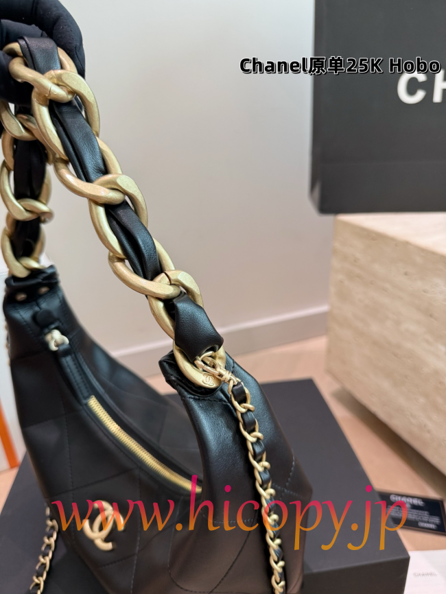 【CHANEL】シャネル 25K Hobo バッグ ブラック ラムスキン ゴールド金具 2WAY ショルダーバッグ (公式型番: CHANEL-25K-HOBO-BLACK-GOLD-25CM)