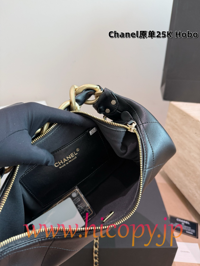 【CHANEL】シャネル 25K Hobo バッグ ブラック ラムスキン ゴールド金具 2WAY ショルダーバッグ (公式型番: CHANEL-25K-HOBO-BLACK-GOLD-25CM)