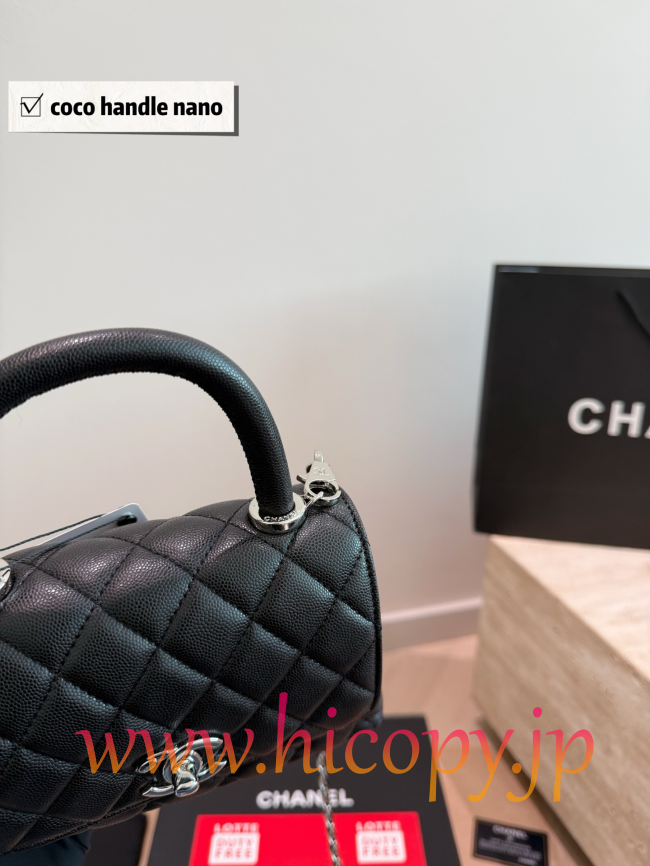 【CHANEL】シャネル ココ ハンドル ナノ ブラック グレインカーフスキン ゴールド金具 キルティング 3WAY (公式型番: CHANEL-COCO-HANDLE-NANO-BLACK-GOLD-20CM)