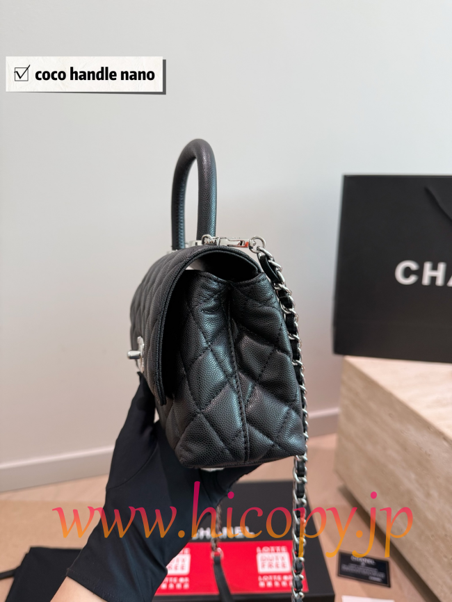 【CHANEL】シャネル ココ ハンドル ナノ ブラック グレインカーフスキン ゴールド金具 キルティング 3WAY (公式型番: CHANEL-COCO-HANDLE-NANO-BLACK-GOLD-20CM)