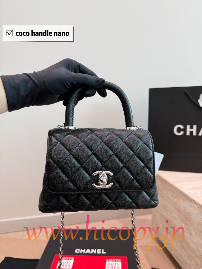 【CHANEL】シャネル ココ ハンドル ナノ ブラック グレインカーフスキン ゴールド金具 キルティング 3WAY (公式型番: CHANEL-COCO-HANDLE-NANO-BLACK-GOLD-20CM)