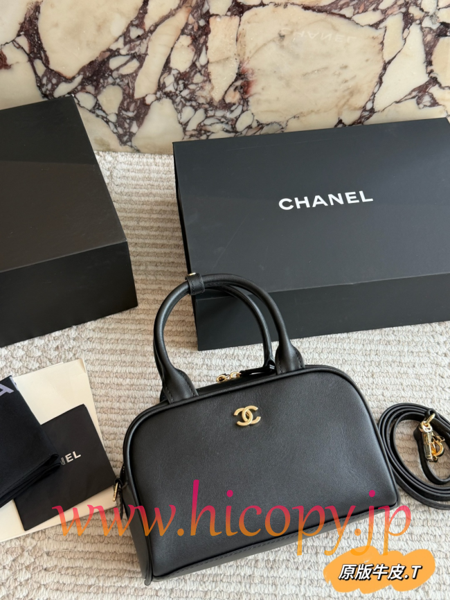 【CHANEL】シャネル ミニ ボウリング バッグ ブラック カーフスキン ゴールド金具 キルティング 2WAY (公式型番: CHANEL-MINI-BOWLING-BAG-BLACK-CALF-GOLD-20CM)