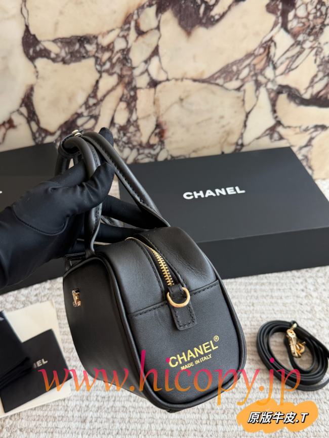 【CHANEL】シャネル ミニ ボウリング バッグ ブラック カーフスキン ゴールド金具 キルティング 2WAY (公式型番: CHANEL-MINI-BOWLING-BAG-BLACK-CALF-GOLD-20CM)