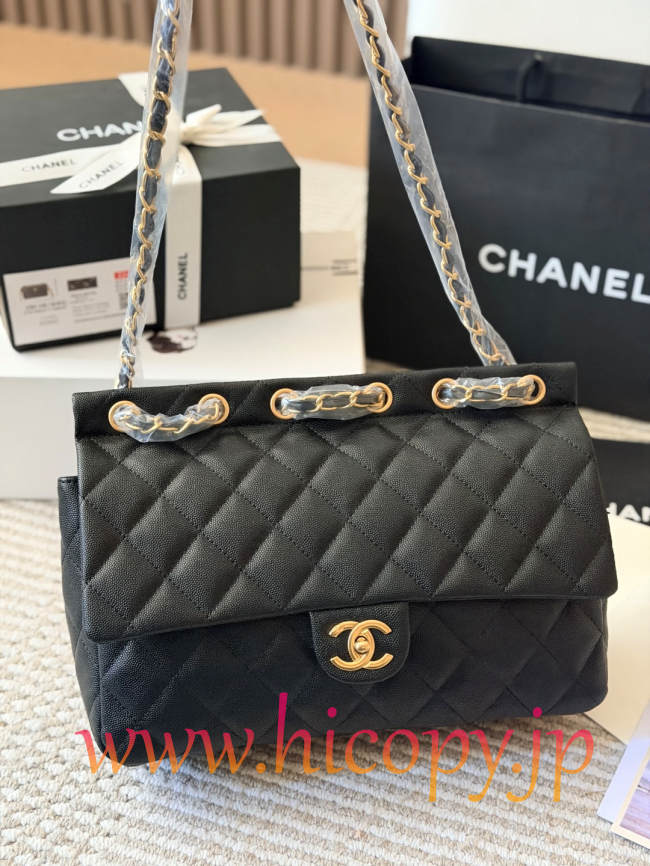 【CHANEL】シャネル クラシック フラップ バッグ（CF） キャビアスキン ゴールド/シルバー金具 チェーンストラップ 2WAY (公式型番: CHANEL-CF-CLASSIC-FLAP-BAG-BLACK-GOLD-SILVER-32