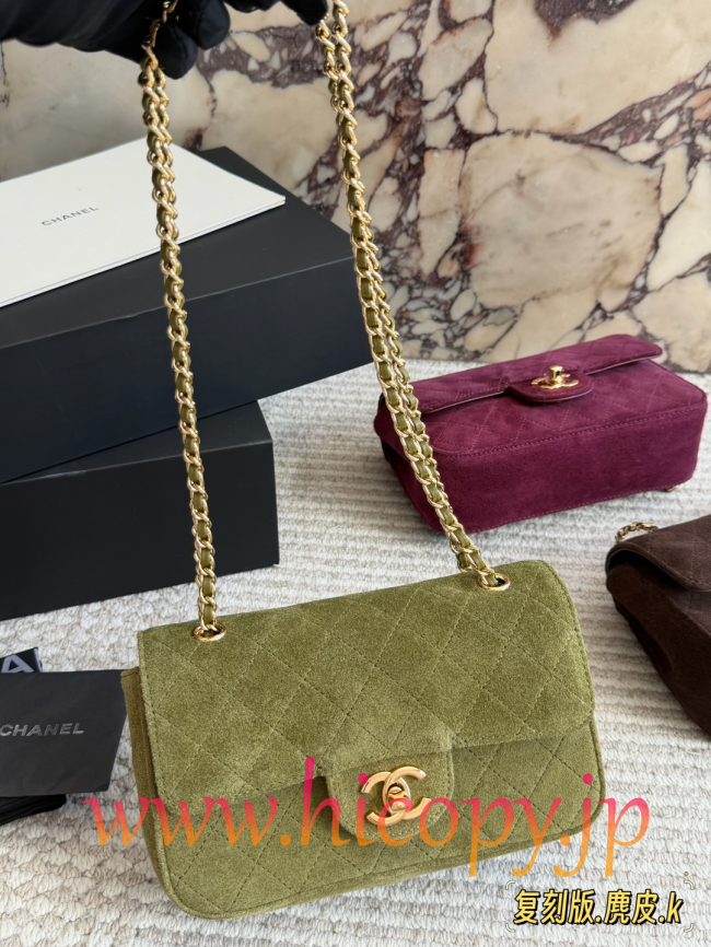 【CHANEL】シャネル クラシック フラップ バッグ（CF） ブラウン/キャメル スエード ゴールド金具 レザー通しチェーン 2WAY (公式型番: CHANEL-CF-CLASSIC-FLAP-BAG-BROWN-SUEDE-GOLD-2