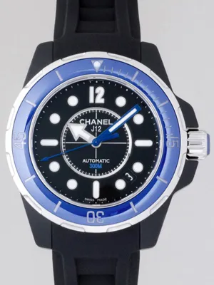 シャネル j12 マリーン 38mm H2561 ブラックセラミック ブラックラバー ブルーベゼル ブラック