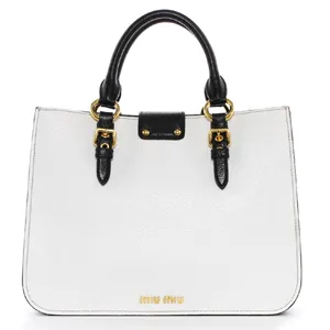 ミュウミュウ MADRAS BICOLORE カーフレザー ハンドバッグ ホワイト【BIANCO】＆ブラック RN08822A11964