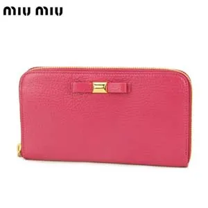 ミュウミュウ miu miu ラウンドファスナー長財布 ピンク 5M0506MADRASFIOCCO-PEONI