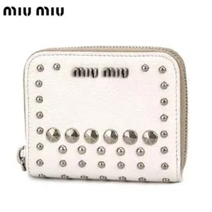 ミュウミュウ miu miu 小銭入れ ホワイト×スタッズ 5M0268MADRAS-BOR-BIANCO