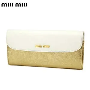 ミュウミュウ miu miu 長財布 ホワイト×ゴールド レザー 5M1109MAD-BIC-BIA-PLA