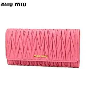 ミュウミュウ miu miu 長財布 ピンク ラムスキン 5M1109MATELASSE-GERANIO