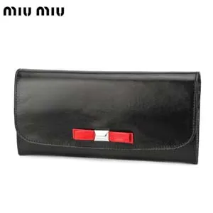 ミュウミュウ miu miu 長財布 ブラック×レッド シャイニーカーフ 5M1109VITELL-NERO-ROSSO