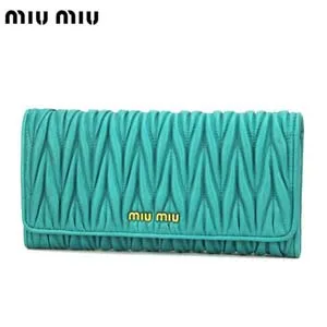 ミュウミュウ miu miu 長財布 ターコイズブルー カーフ 5M1109MATELASSE-TURCHESE