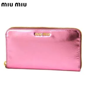 ミュウミュウ ラウンドファスナー長財布 ローサピンク ラミネートレザー 5M0506CAP-LA-ROSA