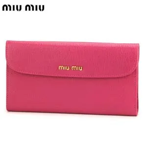ミュウミュウ 三つ折り財布 ビビットピンク ラムスキン 5M1133MADRAS-PEONIA