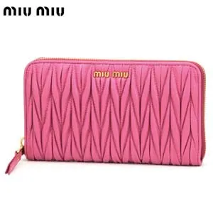 ミュウミュウ ナッパレザー ラウンドファスナー 長財布 ピンク 5M0506MATELASSE-FUXIA