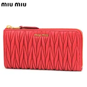 ミュウミュウ ナッパレザー L字ファスナー長財布 レッド 5M1183MATELASSE-ROSSO