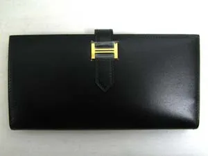 HERMES エルメス ベアン二つ折長財布(ﾌﾞﾗｯｸ/P刻/G金具)hq027