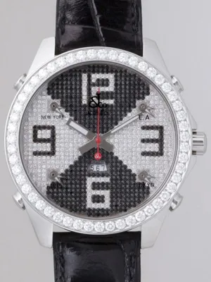 ジェイコブ ファイブタイムゾーン JC-85D 1重ベゼルダイヤ 47mm 全面ダイヤブラック／ホワイト