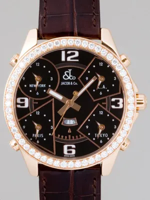 ジェイコブ JACOB&Co ファイブタイムゾーン JC-9RGD 1重ベゼルダイヤ 47mm ブラック