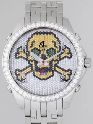 ジェイコブ ファイブタイムゾーン JC-SKULLY 1重ベゼルダイヤ 47mm LINKYブレスセッティング 全面ダイヤ