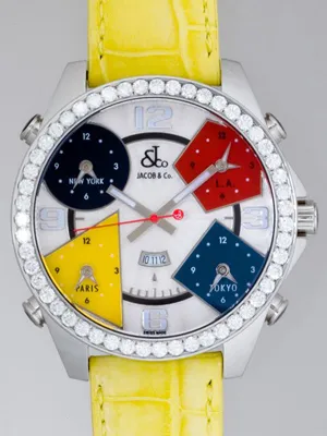 ジェイコブ ファイブタイムゾーン JC-1D ベゼルダイヤ 47mm ギョーシェシルバー