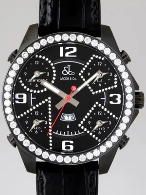 ジェイコブ ァイブタイムゾーン JC-2BC DAD ベゼルダイヤ 47mm ブラック