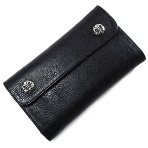 クロムハーツ ウェーブ?BSボタン?ブラック?ヘビーレザー Wave Wallet Black Heavy Leather w/BS Fleur Buttons cho43