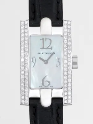 ハリーウィンストン HARRYWINSTON レディ・アヴェニュー 310/LMWL.M/D2.2 WG/ブラック革　ケース2重・裏ぶたダイヤ ホワイトシェル