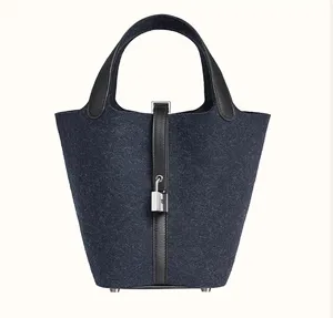エルメス ピコタン Picotin Lock 18(bleunuit/noir×silver)Felt HM-024