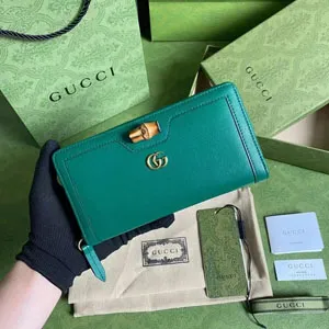 GUCCI / グッチ〔ダイアナ〕ブルー グリーン ジップアラウンドウォレット（658634）