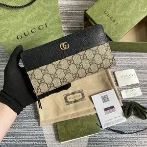 GUCCI / グッチ〔GGマーモント〕ジップ アラウンド ウォレット ブラック ×ベージュ （456117 17WAG 1283）