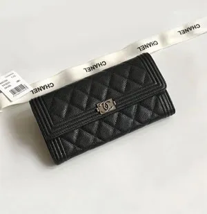 シャネル  キャビアスキン レディース 長財布 ブラックxプラチナ（ A80286 B01489 94305）
