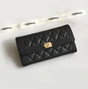 シャネル  キャビアスキン レディース 長財布 ブラックxゴールド（ A80286 B01490 94305）