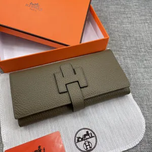 HERMES エルメス  H型バックル 二つ折り長財布 牛革 エトープ 001