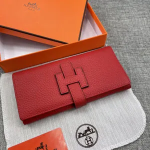 HERMES エルメス H型バックル 二つ折り長財布 牛革 レッド 004
