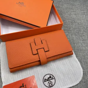 HERMES エルメス H型バックル 二つ折り長財布 牛革 オレンジ  006